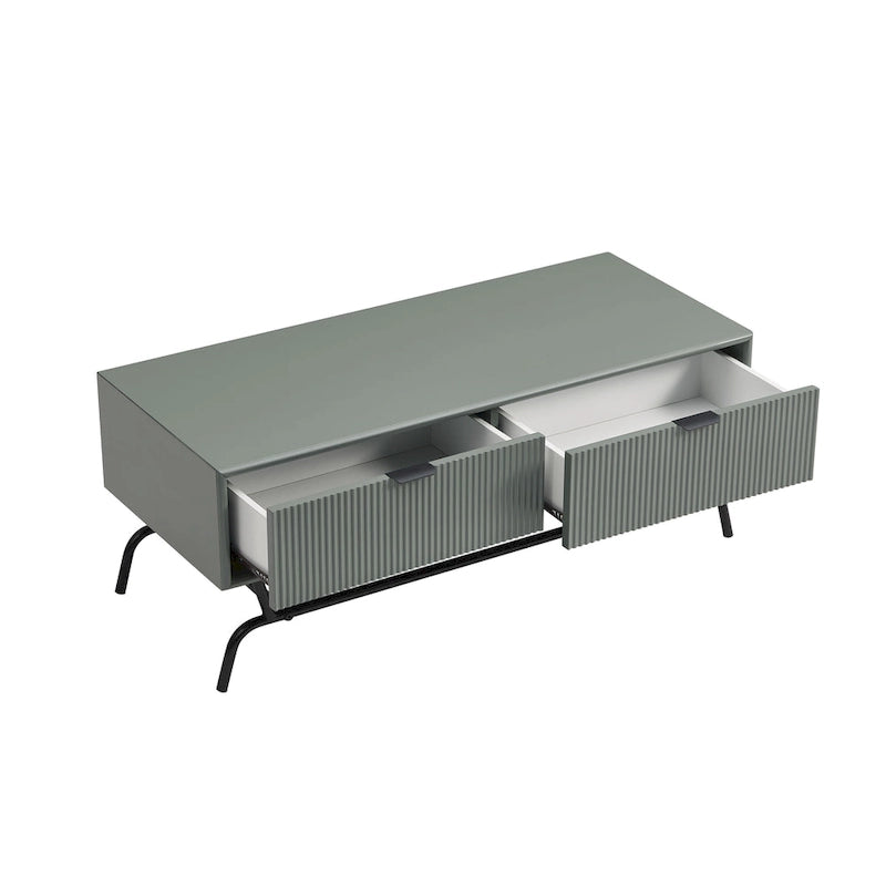 Table basse moderne de 42 pouces à 2 tiroirs avec pieds en métal