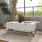 Table basse moderne de 42 pouces à 2 tiroirs avec pieds en métal