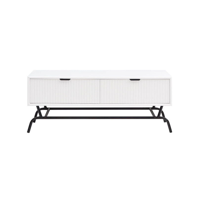 Table basse moderne de 42 pouces à 2 tiroirs avec pieds en métal