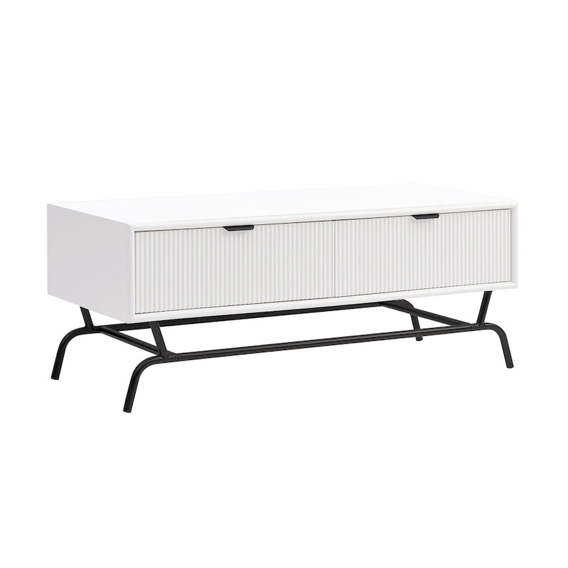 Table basse moderne de 42 pouces à 2 tiroirs avec pieds en métal