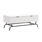 Table basse moderne de 42 pouces à 2 tiroirs avec pieds en métal