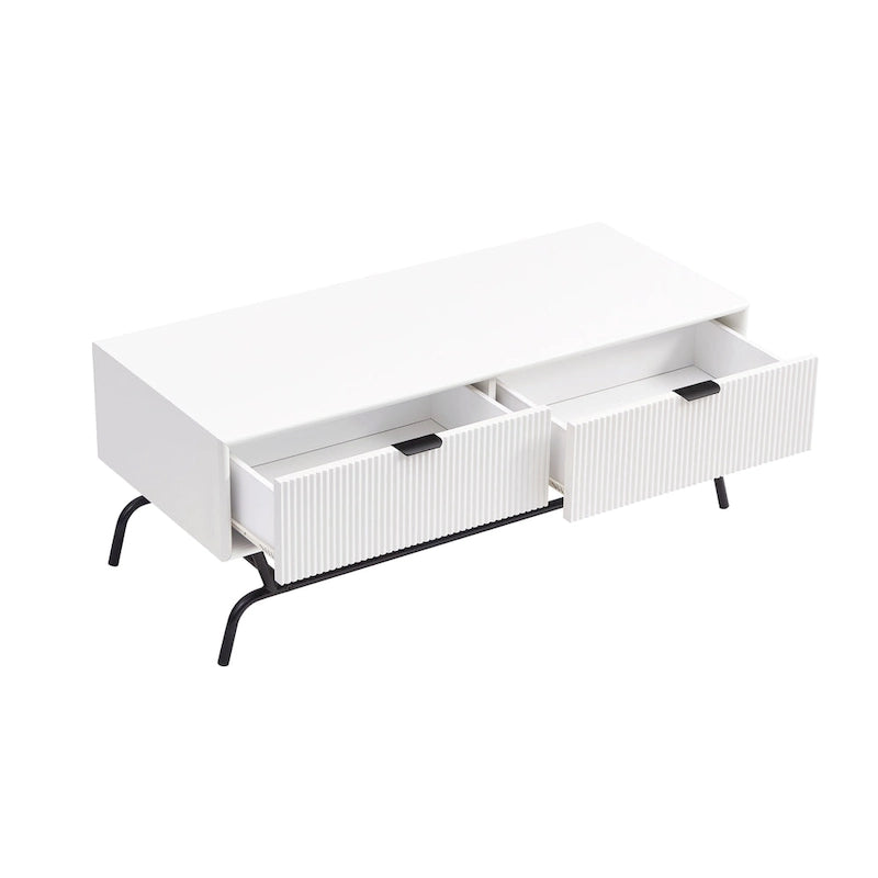 Table basse moderne de 42 pouces à 2 tiroirs avec pieds en métal