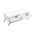 Table basse moderne de 42 pouces à 2 tiroirs avec pieds en métal
