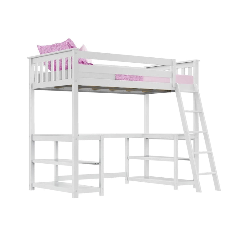 Lit surélevé simple avec bureau enveloppant et étagères