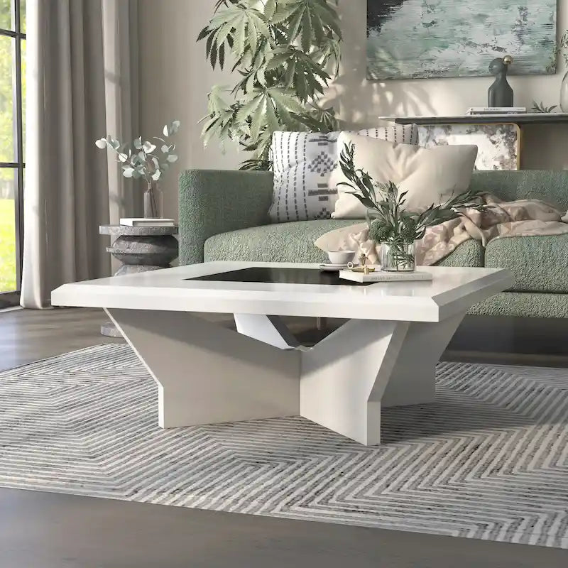 Table basse contemporaine avec plateau en verre insert