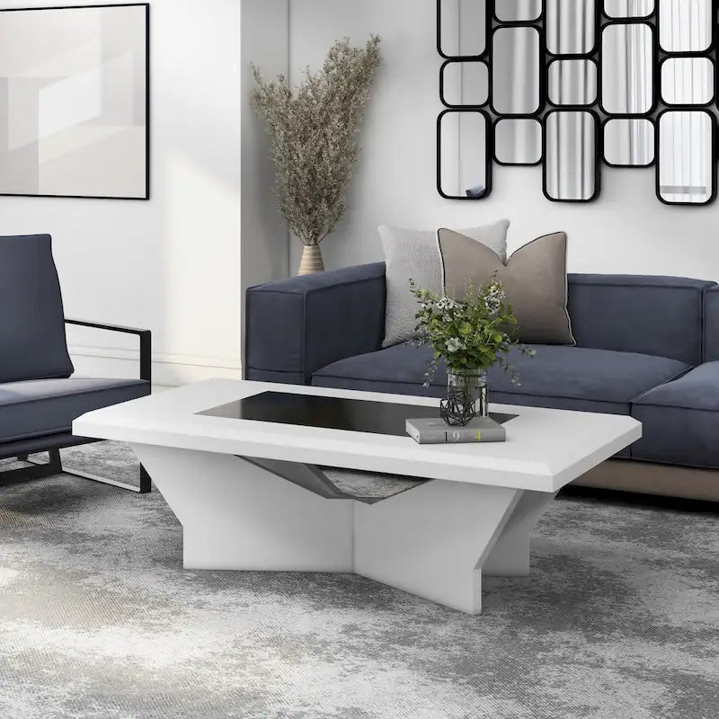 Table basse contemporaine avec plateau en verre insert