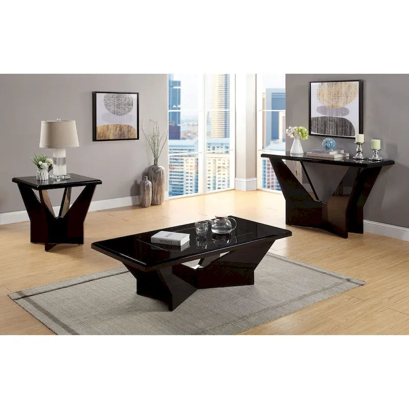 Table basse contemporaine avec plateau en verre insert