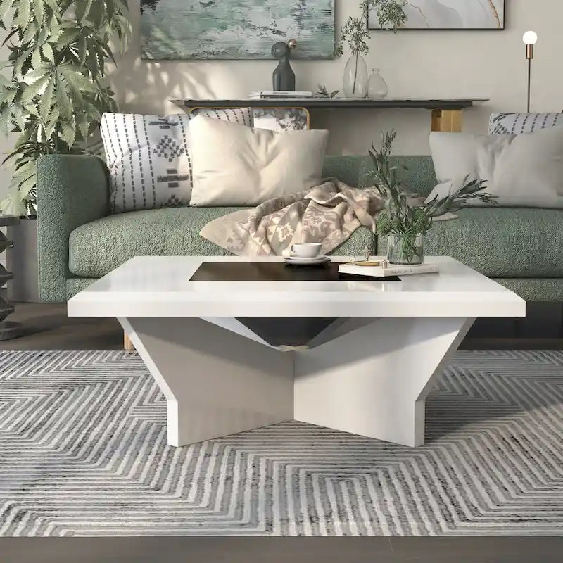 Table basse contemporaine avec plateau en verre insert