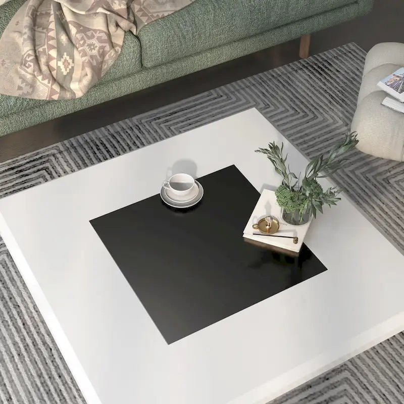 Table basse contemporaine avec plateau en verre insert