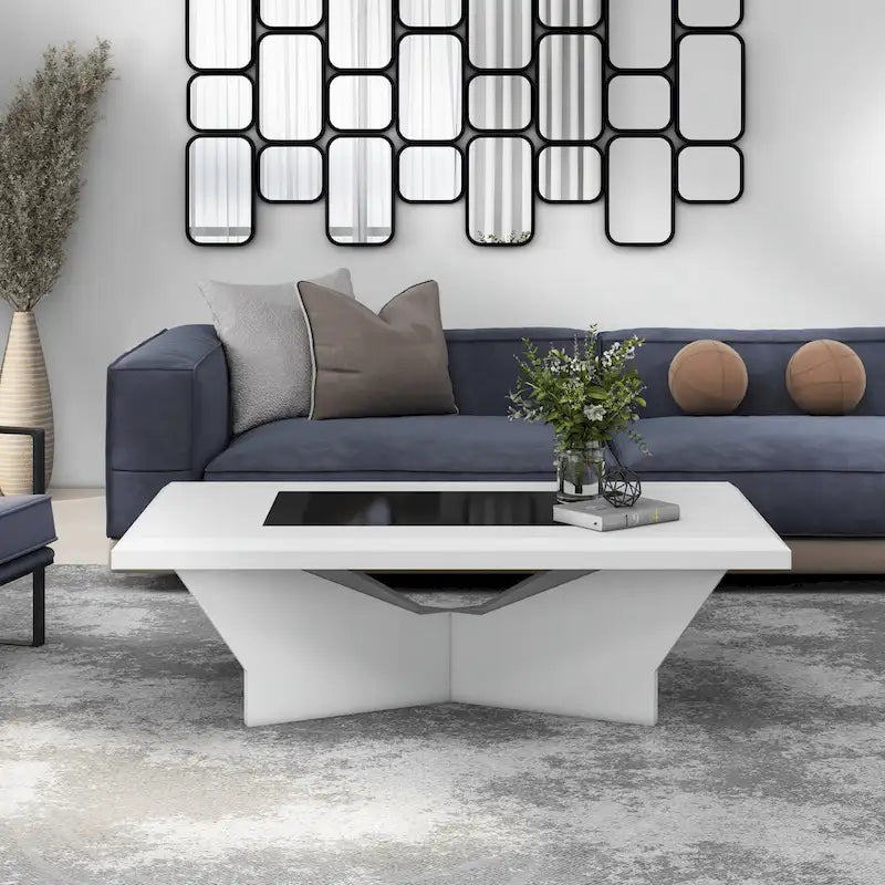 Table basse contemporaine avec plateau en verre insert