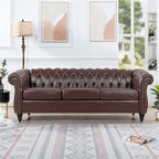 Canapé Chesterfield capitonné en similicuir avec accoudoirs roulés de 84,65 po