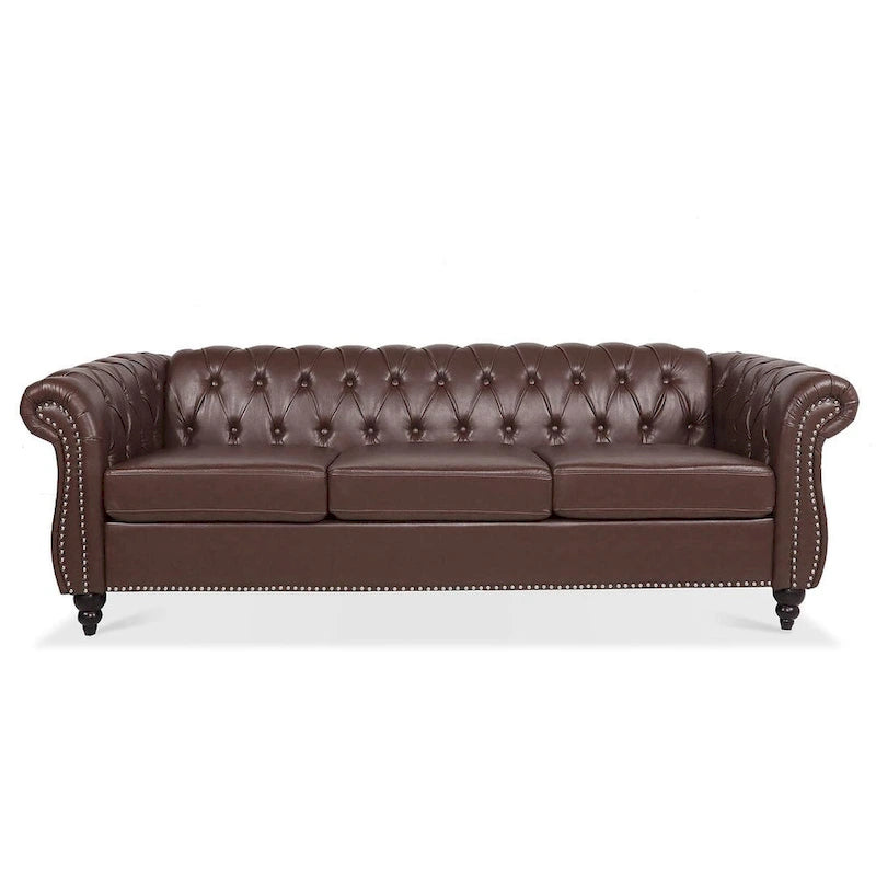 Canapé Chesterfield capitonné en similicuir avec accoudoirs roulés de 84,65 po