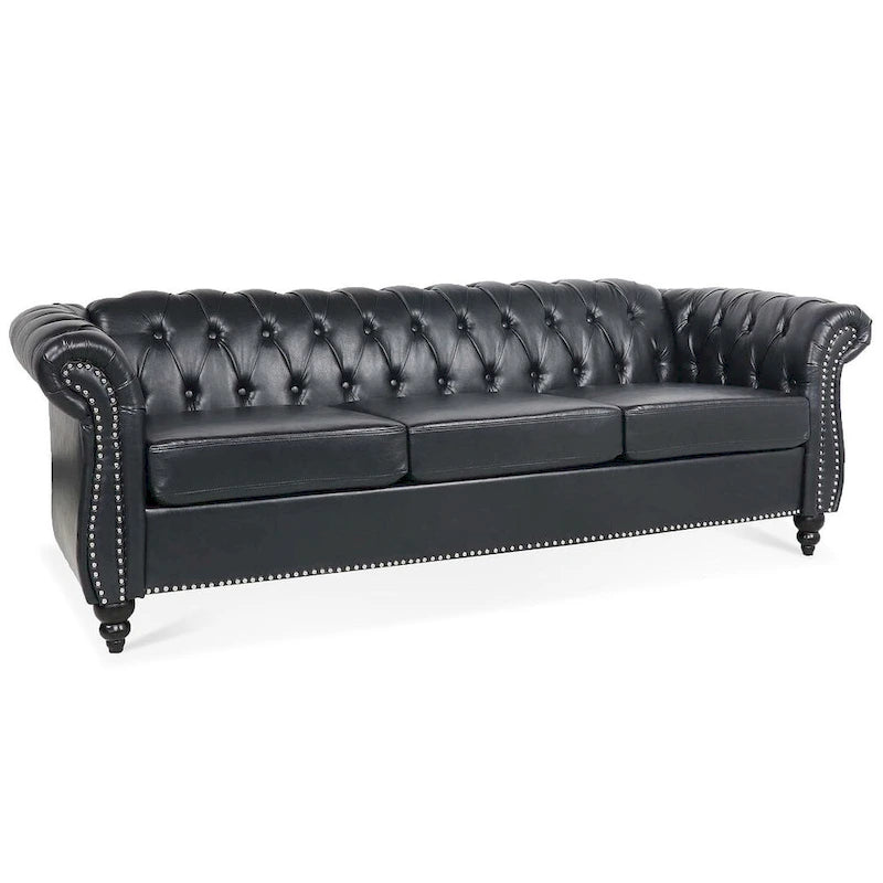 Canapé Chesterfield capitonné en similicuir avec accoudoirs roulés de 84,65 po