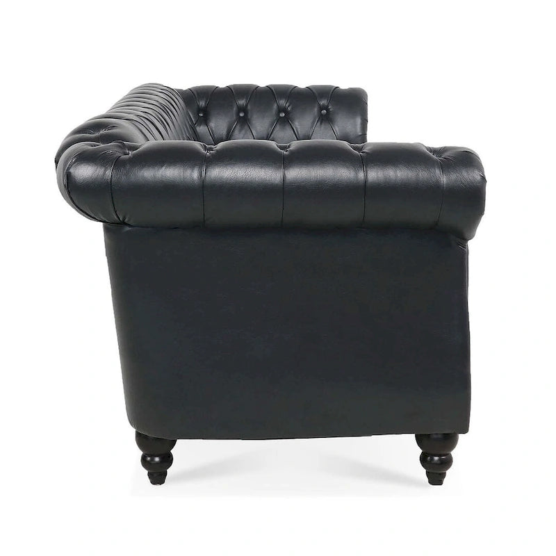 Canapé Chesterfield capitonné en similicuir avec accoudoirs roulés de 84,65 po
