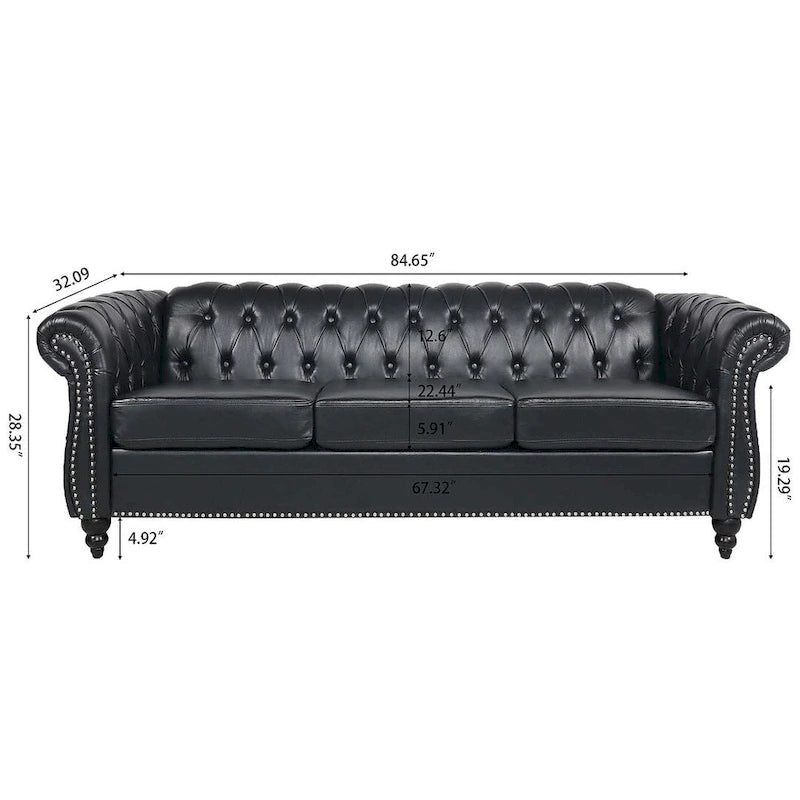 Canapé Chesterfield capitonné en similicuir avec accoudoirs roulés de 84,65 po