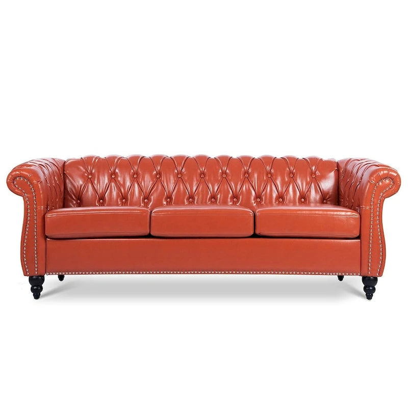 Canapé Chesterfield capitonné en similicuir avec accoudoirs roulés de 84,65 po