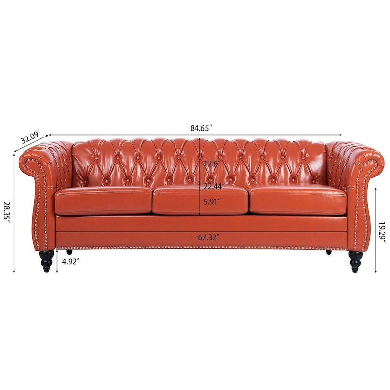 Canapé Chesterfield capitonné en similicuir avec accoudoirs roulés de 84,65 po