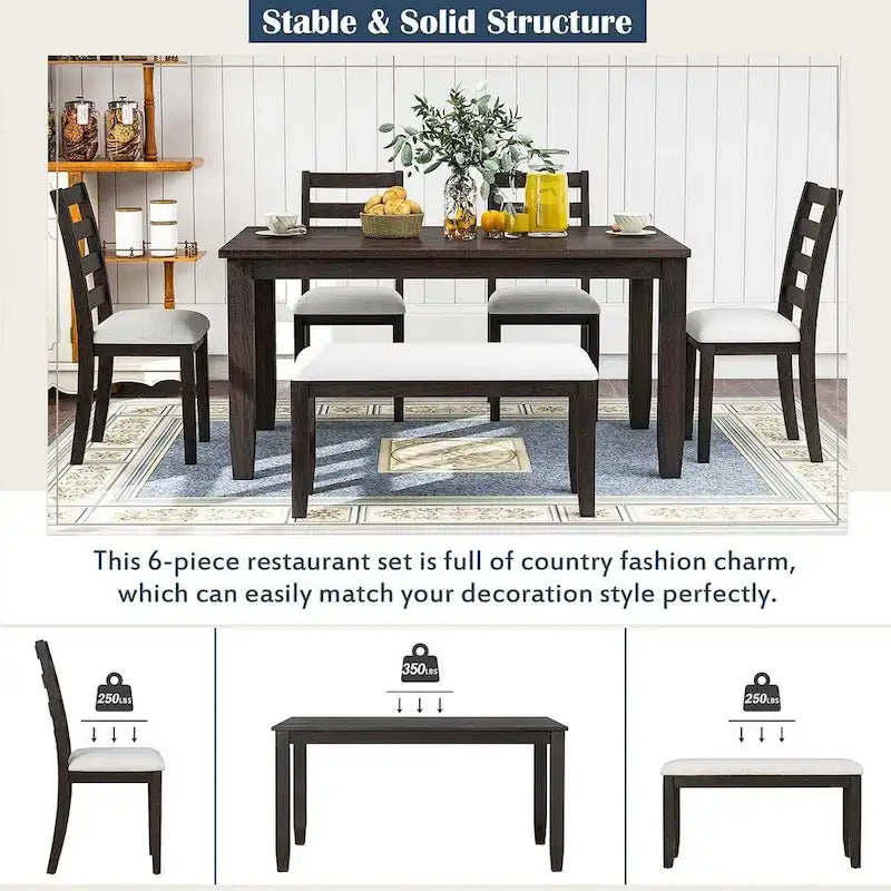 Table de salle à manger avec chaises et banc