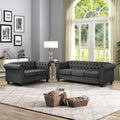 Causeuse chesterfield capitonnée, tissu lin