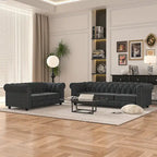 Causeuse chesterfield capitonnée, tissu lin