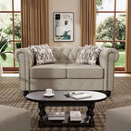Causeuse chesterfield capitonnée, tissu lin