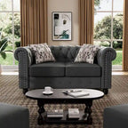 Causeuse chesterfield capitonnée, tissu lin