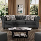 Causeuse chesterfield capitonnée, tissu lin