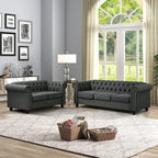 Causeuse chesterfield capitonnée, tissu lin