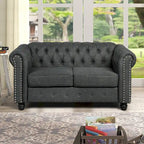 Causeuse chesterfield capitonnée, tissu lin