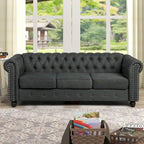 Causeuse chesterfield capitonnée, tissu lin