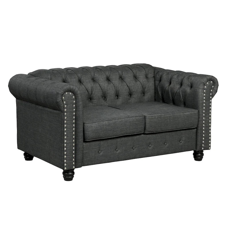 Causeuse chesterfield capitonnée, tissu lin