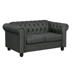 Causeuse chesterfield capitonnée, tissu lin
