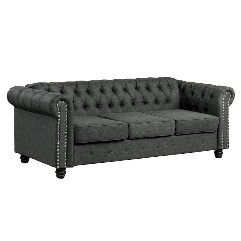 Causeuse chesterfield capitonnée, tissu lin