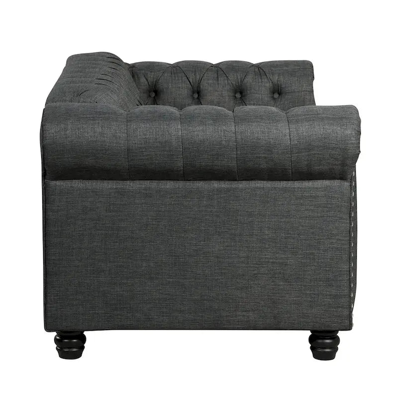 Causeuse chesterfield capitonnée, tissu lin