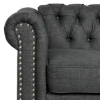 Causeuse chesterfield capitonnée, tissu lin