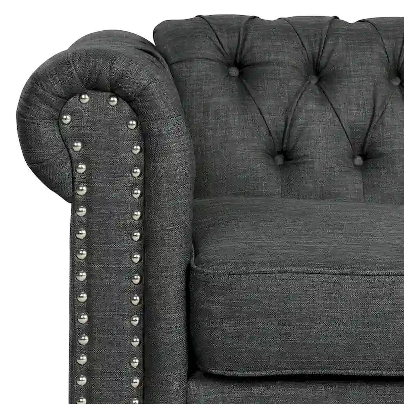 Causeuse chesterfield capitonnée, tissu lin