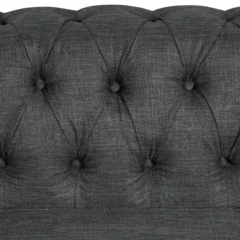 Causeuse chesterfield capitonnée, tissu lin