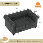 Causeuse chesterfield capitonnée, tissu lin