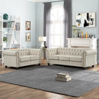 Causeuse chesterfield capitonnée, tissu lin