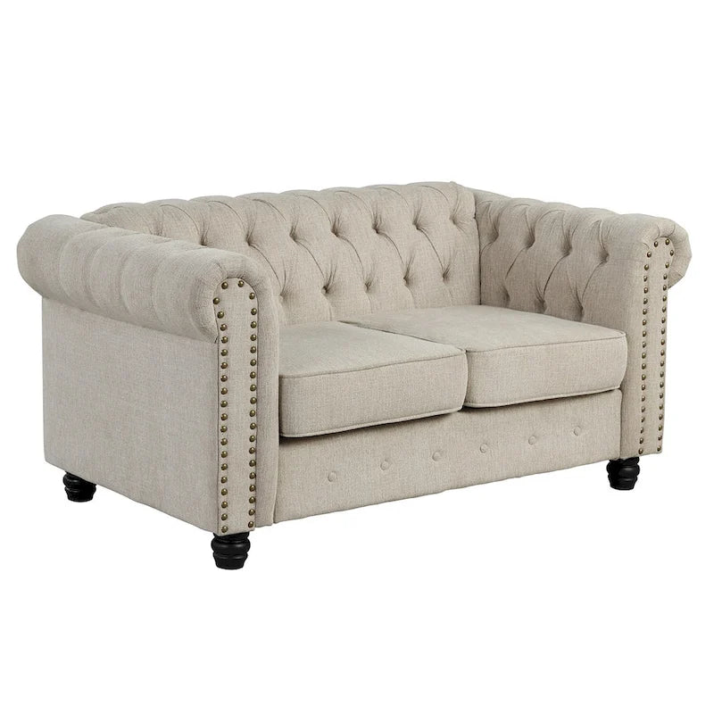 Causeuse chesterfield capitonnée, tissu lin