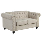 Causeuse chesterfield capitonnée, tissu lin