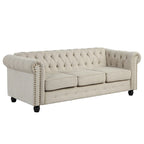 Causeuse chesterfield capitonnée, tissu lin