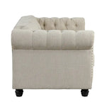 Causeuse chesterfield capitonnée, tissu lin