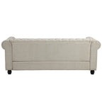 Causeuse chesterfield capitonnée, tissu lin