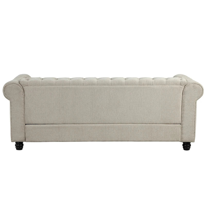 Causeuse chesterfield capitonnée, tissu lin