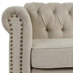 Causeuse chesterfield capitonnée, tissu lin