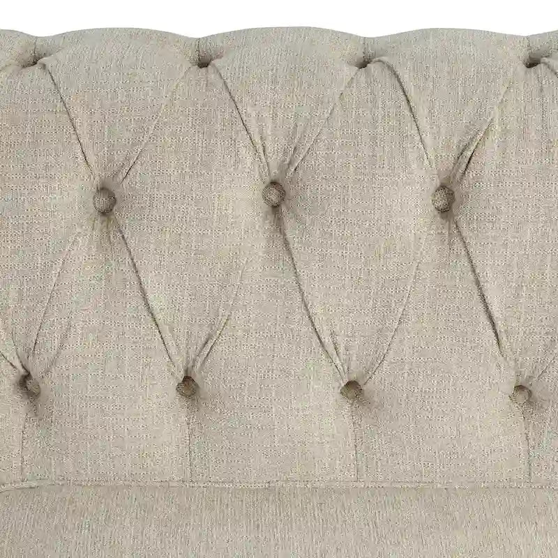 Causeuse chesterfield capitonnée, tissu lin