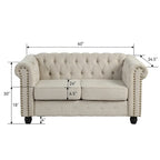 Causeuse chesterfield capitonnée, tissu lin