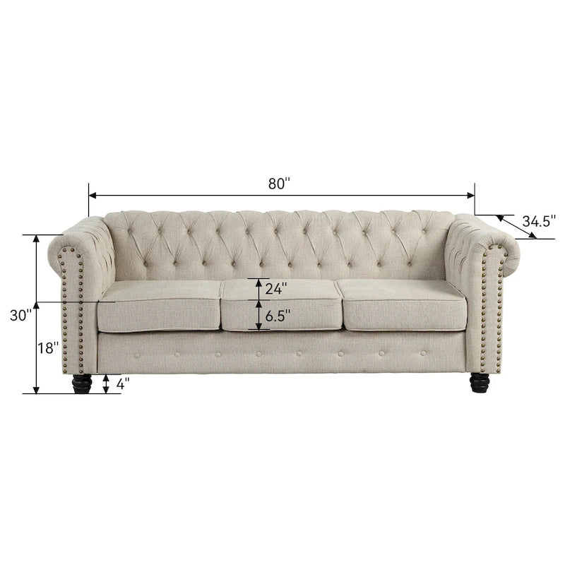 Causeuse chesterfield capitonnée, tissu lin