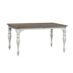 Table à manger à pieds tournés, en chêne vieilli blanc antique